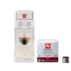 illy Y3.3 iperEspresso Coffee Machine (White) with illy Intenso iperEspresso Dark Roast Coffee Capsules – Pack of 18