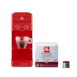 illy Y3.3 iperEspresso Coffee Machine (Red) with illy Intenso iperEspresso Dark Roast Coffee Capsules – Pack of 18