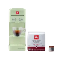 illy Y3.3 iperEspresso Coffee Machine (Green) with illy Intenso iperEspresso Dark Roast Coffee Capsules – Pack of 18