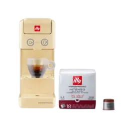 illy Y3.3 iperEspresso Coffee Machine (Yellow) with illy Intenso iperEspresso Dark Roast Coffee Capsules – Pack of 18