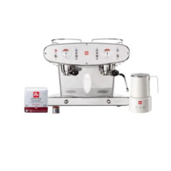 X2.2 iperEspresso 2-Group Coffee Machine with Steam Wand + IperEspresso 18 Coffee Caps Espresso Intenso Roast + Illy Electric Induction Milk Frother (White)